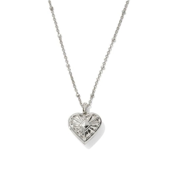Kendra Scott Jewelry - Kendra Scott OS Silver Heart Locket Necklace Rhodium Sunburst Y2K Romantic